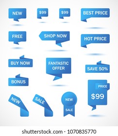 Vector stickers, price tag, banner, label. Coupon sale, offers and promotions vector template.