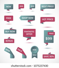 Vector stickers, price tag, banner, label. Coupon sale, offers and promotions vector template.