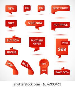 Vector stickers, price tag, banner, label. Coupon sale, offers and promotions vector template.