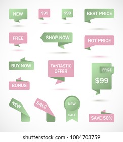 Vector stickers, price tag, banner, label. Coupon sale, offers and promotions vector template.