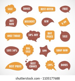 Vector stickers, price tag, banner, label. Coupon sale, offers and promotions vector template.