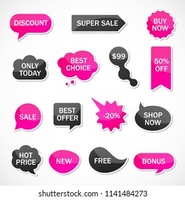 Vector stickers, price tag, banner, label. Coupon sale, offers and promotions vector template.