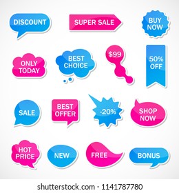 Vector stickers, price tag, banner, label. Coupon sale, offers and promotions vector template.