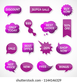 Vector stickers, price tag, banner, label. Coupon sale, offers and promotions vector template.