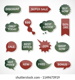 Vector stickers, price tag, banner, label. Coupon sale, offers and promotions vector template.
