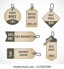 Vector stickers, price tag, banner, label. Coupon sale, offers and promotions vector template. Tags discount collection.