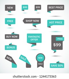 Vector stickers, price tag, banner, label. Coupon sale, offers and promotions vector template.