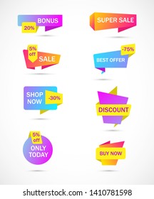 Vector stickers, price tag, banner, label. Coupon sale, offers and promotions vector template.