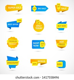 Vector stickers, price tag, banner, label. Coupon sale, offers and promotions vector template.