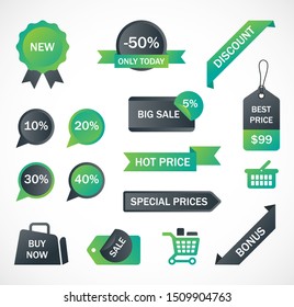 Vector stickers, price tag, banner, label. Coupon sale, offers and promotions vector template.