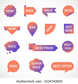 Vector stickers, price tag, banner, label. Coupon sale, offers and promotions vector template.