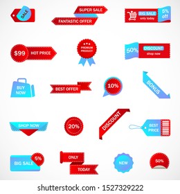Vector stickers, price tag, banner, label. Coupon sale, offers and promotions vector template.
