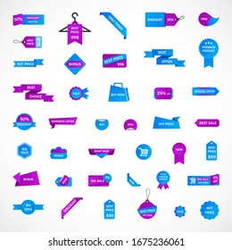 Vector stickers, price tag, banner, label. Coupon sale, offers and promotions vector template.