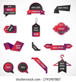 Vector stickers, price tag, banner, label. Coupon sale, offers and promotions vector template.