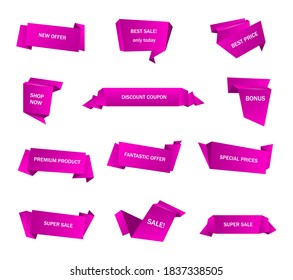 Vector stickers, price tag, banner, label. Coupon sale, offers and promotions vector template.