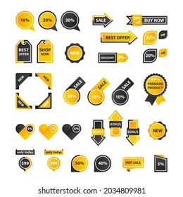 Vector stickers, price tag, banner, label. Coupon sale, offers and promotions vector template. Set of buttons, icons.