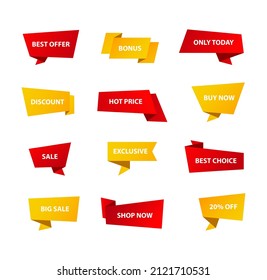 Vector stickers, price tag, banner, label. Coupon sale, offers and promotions vector template. Shop price tag, retail, commerce, business