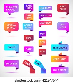 Vector stickers, price tag, banner, label. Coupon sale, offers and promotions vector template.