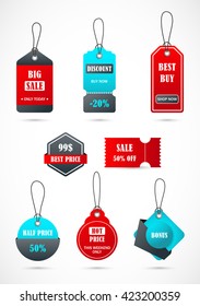 Vector stickers, price tag, banner, label. Coupon sale, offers and promotions vector template.