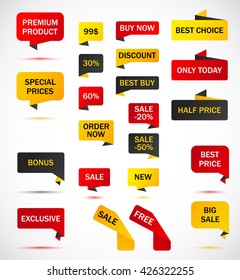Vector stickers, price tag, banner, label. Coupon sale, offers and promotions vector template.