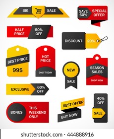 Vector stickers, price tag, banner, label. Coupon sale, offers and promotions vector template.