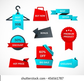 Vector stickers, price tag, banner, label. Coupon sale, offers and promotions vector template.