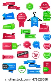 Vector stickers, price tag, banner, label. Coupon sale, offers and promotions vector template.