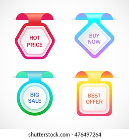 Vector stickers, price tag, banner, label. Coupon sale, offers and promotions vector template.