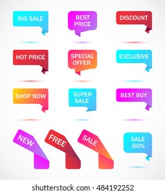 Vector stickers, price tag, banner, label. Coupon sale, offers and promotions vector template.