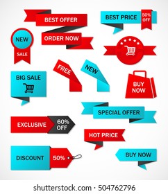 Vector stickers, price tag, banner, label. Coupon sale, offers and promotions vector template.