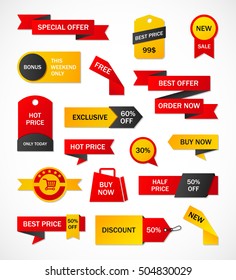 Vector stickers, price tag, banner, label. Coupon sale, offers and promotions vector template.