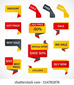 Vector stickers, price tag, banner, label. Coupon sale, offers and promotions vector template.