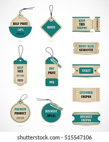 Vector stickers, price tag, banner, label. Coupon sale, offers and promotions vector 
template.