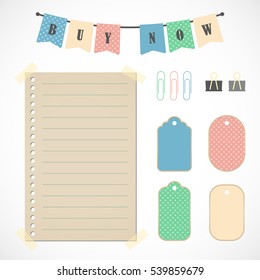 Vector stickers, price tag, banner, label. Coupon sale, offers and promotions vector template. Set for scrap-booking.
