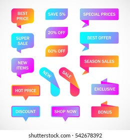 Vector stickers, price tag, banner, label. Coupon sale, offers and promotions vector template.