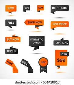 Vector stickers, price tag, banner, label. Coupon sale, offers and promotions vector template.