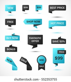 Vector stickers, price tag, banner, label. Coupon sale, offers and promotions vector template.
