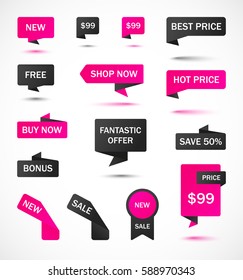 Vector stickers, price tag, banner, label. Coupon sale, offers and promotions vector template.
