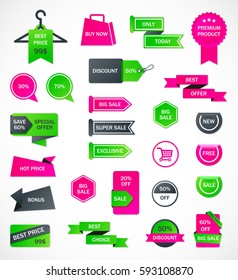 Vector stickers, price tag, banner, label. Coupon sale, offers and promotions vector template.