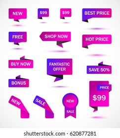 Vector stickers, price tag, banner, label. Coupon sale, offers and promotions vector template.