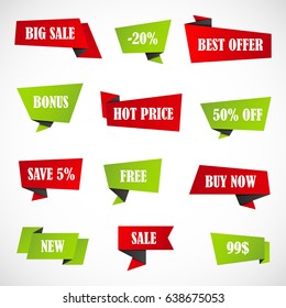 Vector stickers, price tag, banner, label. Coupon sale, offers and promotions vector template.