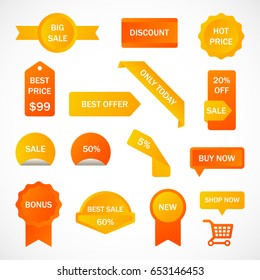 Vector stickers, price tag, banner, label. Coupon sale, offers and promotions vector template.