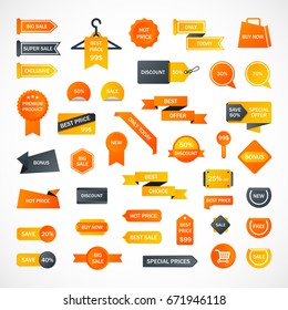 Vector stickers, price tag, banner, label. Coupon sale, offers and promotions vector template.