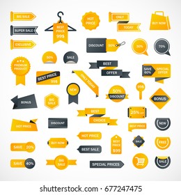 Vector stickers, price tag, banner, label. Coupon sale, offers and promotions vector template.