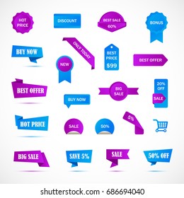 Vector stickers, price tag, banner, label. Coupon sale, offers and promotions vector template.