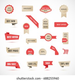 Vector stickers, price tag, banner, label. Coupon sale, offers and promotions vector template.