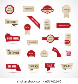 Vector stickers, price tag, banner, label. Coupon sale, offers and promotions vector template.