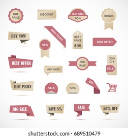 Vector stickers, price tag, banner, label. Coupon sale, offers and promotions vector template.