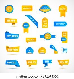 Vector stickers, price tag, banner, label. Coupon sale, offers and promotions vector template.