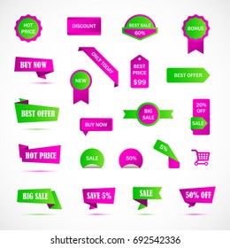 Vector stickers, price tag, banner, label. Coupon sale, offers and promotions vector template.